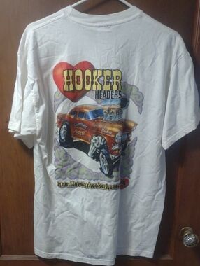 Vintage Hookers Headers Hanes Beefy T-Shirt Orange Hot Rod Graphic Mens